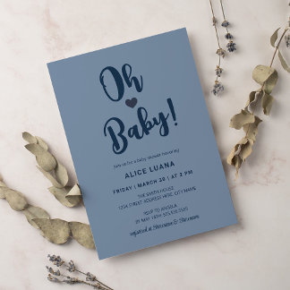 Oh Baby Modern Simple Dusty Blue Boy Baby shower Kaart