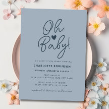 Oh Baby Modern Simple Dusty Blue Boy Baby shower