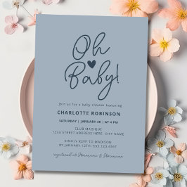 Oh Baby Modern Simple Dusty Blue Boy Baby shower Kaart