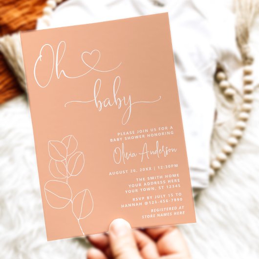 Oh Baby Modern Soft Peach Eucalyptus Baby shower Kaart