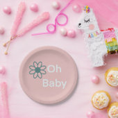 Oh Baby Moderne Eenvoudige Bloemen Roze Papier Bor Papieren Bordje (Feest)