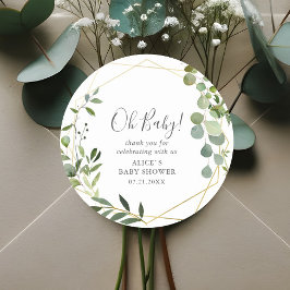 Oh Baby Moderne Groen Bladeren Baby Shower Klassie Ronde Sticker