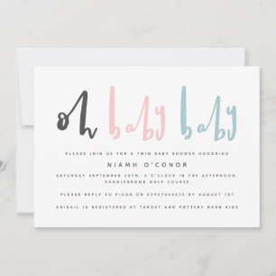 Oh baby moderne hedendaagse twin baby shower feestdagenkaart