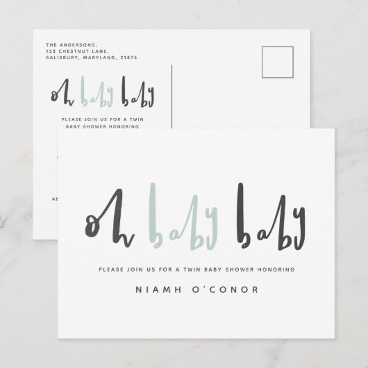 Oh baby moderne hedendaagse twin baby shower feestdagenkaart (Voorkant / Achterkant)