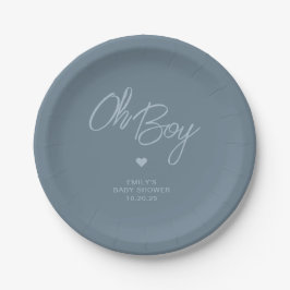 Oh Baby Moderne Minimalistische Stofblauwe Jongens Papieren Bordje