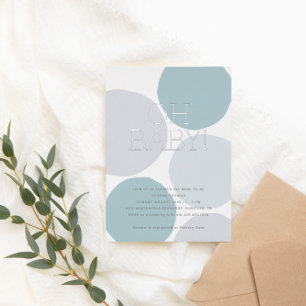 OH BABY! Moderne Stofblauwe Stippen Baby Shower Folie Uitnodiging