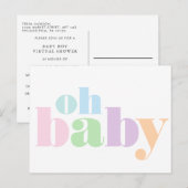 Oh Baby Moderne Typografie Virtual Baby Boy Shower Uitnodiging Briefkaart (Voorkant / Achterkant)
