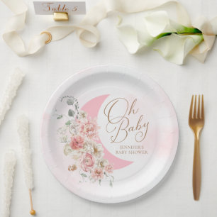 Oh Baby Moon Girl Baby shower Papieren Bordje