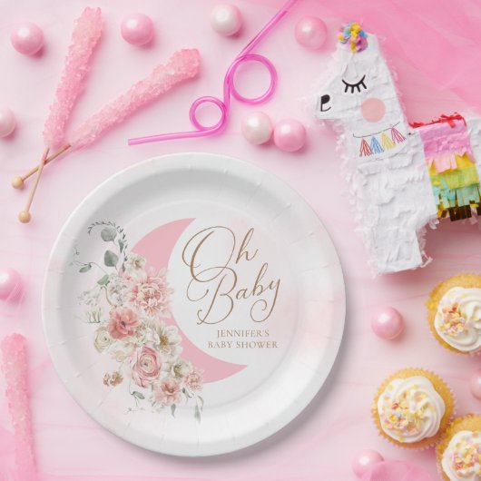 Oh Baby Moon Girl Baby shower Papieren Bordje (Feest)