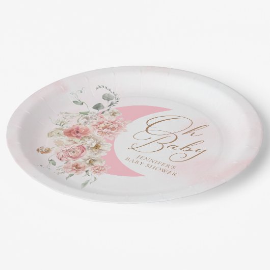 Oh Baby Moon Girl Baby shower Papieren Bordje (Gekanteld)