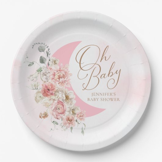 Oh Baby Moon Girl Baby shower Papieren Bordje (Voorkant)