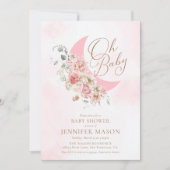 Oh Baby Moon Pink Baby shower Uitnodiging (Voorkant)