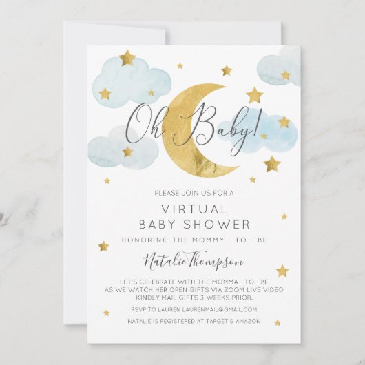 Oh Baby Moon & Stars theme Virtual Baby Shower Kaart (Voorkant)