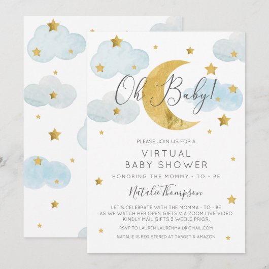 Oh Baby Moon & Stars theme Virtual Baby Shower Kaart (Voorkant / Achterkant)