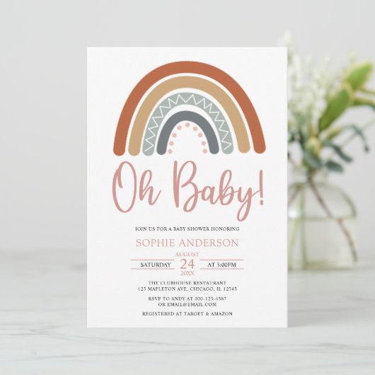 Oh Baby Muted Tones Boho Rainbow Baby shower Kaart (Staand voorkant)
