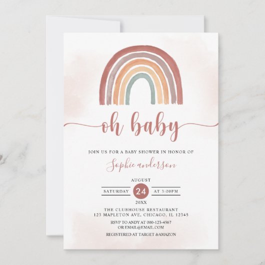 Oh Baby Muted Tones Boho Rainbow Baby shower Kaart (Voorkant)