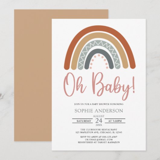 Oh Baby Muted Tones Boho Rainbow Baby shower Kaart (Voorkant / Achterkant)