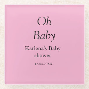 Oh baby naam toevoegen baby shower datum eenvoudig glazen onderzetter