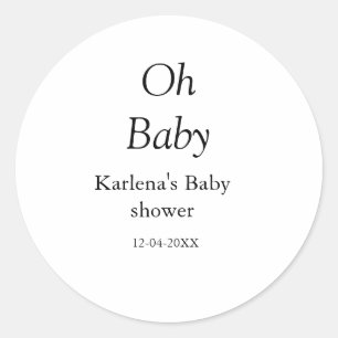 Oh baby naam toevoegen baby shower datum eenvoudig ronde sticker