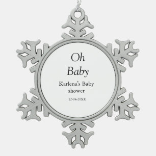 Oh baby naam toevoegen baby shower datum eenvoudig tin sneeuwvlok ornament