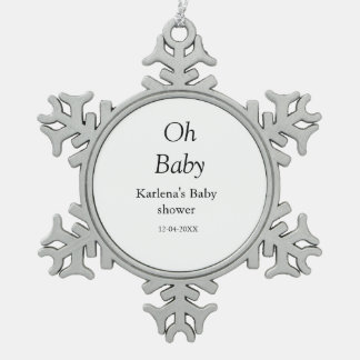 Oh baby naam toevoegen baby shower datum eenvoudig tin sneeuwvlok ornament