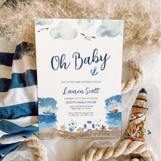 Oh Baby Nautical Baby shower Invitation Kaart