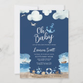 Oh Baby Nautical Navy Baby shower Invitation Kaart (Voorkant)