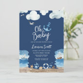Oh Baby Nautical Navy Baby shower Invitation Kaart (Staand voorkant)