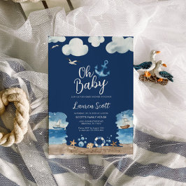 Oh Baby Nautical Navy Baby shower Invitation Kaart