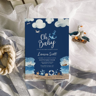 Oh Baby Nautical Navy Baby shower Invitation Kaart