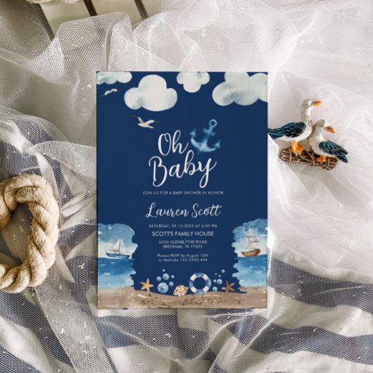 Oh Baby Nautical Navy Baby shower Invitation Kaart