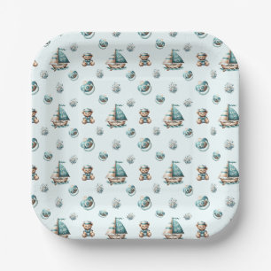 "Oh, Baby" Nautisch Baby shower Blauwe Borden Papieren Bordje