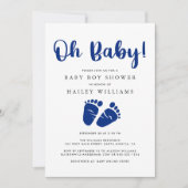 Oh Baby Navy Blue Baby Feet Shower Kaart (Voorkant)