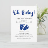Oh Baby Navy Blue Baby Feet Shower Kaart (Staand voorkant)
