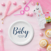 Oh Baby - Navy Blue Baby shower Papieren Bordje (Feest)