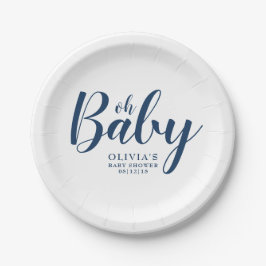 Oh Baby - Navy Blue Baby shower Papieren Bordje