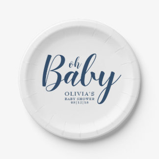 Oh Baby - Navy Blue Baby shower Papieren Bordje