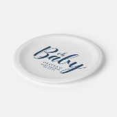 Oh Baby - Navy Blue Baby shower Papieren Bordje (Gekanteld)