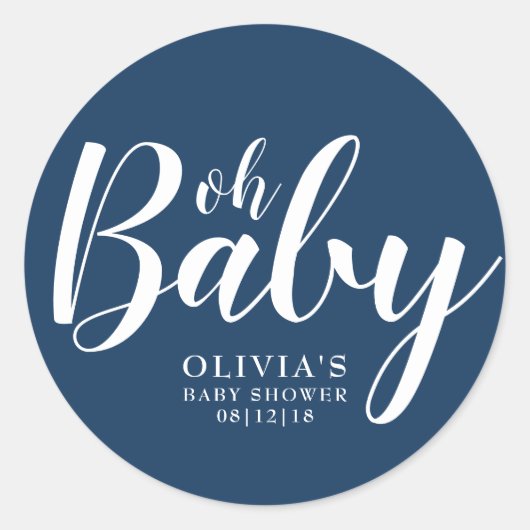 Oh Baby - Navy Blue Baby shower Ronde Sticker (Voorkant)