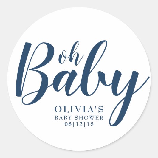 Oh Baby - Navy Blue Baby shower Ronde Sticker (Voorkant)