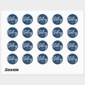Oh Baby - Navy Blue Baby shower Ronde Sticker (Vel)