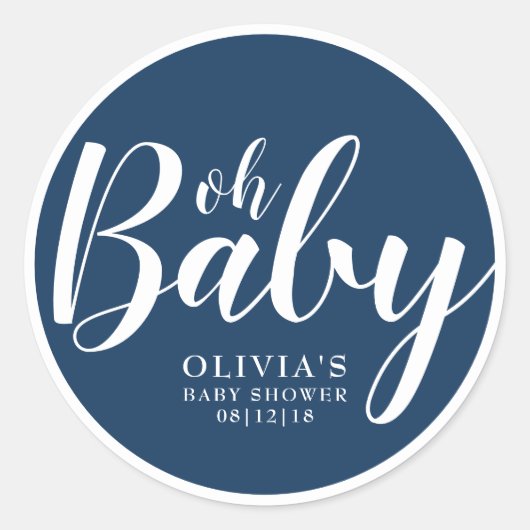 Oh Baby - Navy Blue Baby shower Ronde Sticker (Voorkant)