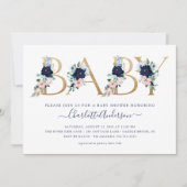 Oh Baby Navy Blue & Blush Bloemen Baby shower Kaart (Voorkant)