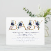 Oh Baby Navy Blue & Blush Bloemen Baby shower Kaart (Staand voorkant)