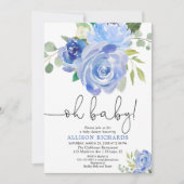 Oh baby Navy blue floral boy baby shower Kaart (Voorkant)