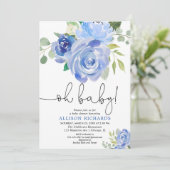Oh baby Navy blue floral boy baby shower Kaart (Staand voorkant)