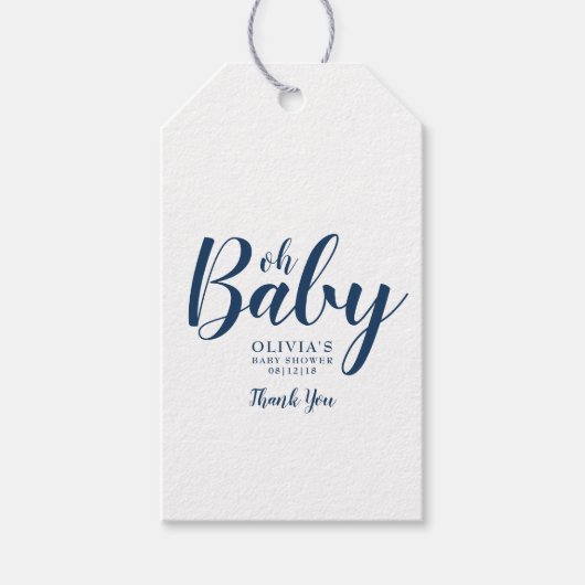 Oh Baby - Navy Blue Polka Dot Baby shower Cadeaulabel (Voorkant)