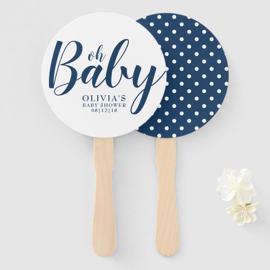 Oh Baby - Navy Blue Polka Dot Baby shower Handwaaier (Voorkant en achterkant)