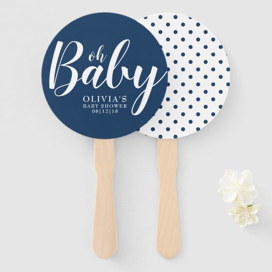 Oh Baby - Navy Blue Polka Dot Baby shower Handwaaier (Voorkant en achterkant)