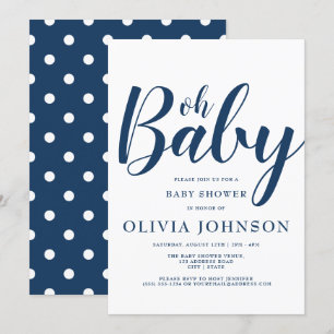 Oh Baby - Navy Blue Polka Dot Baby shower Kaart